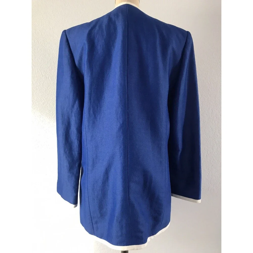 Vintage 1990s Blue Ramie Single Button Chic Blazer Jacket Womens Size M